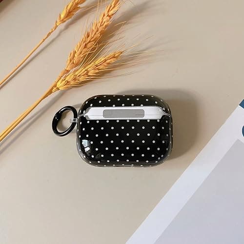 MINSCOSE for AirPods Pro 2nd/1st Generation Clear Case,Cute Polka Dot Pattern Design with Trendy Keychain Ring,Soft TPU Protective Shockproof Case with Cleaner Kit for Airpods Pro/Pro 2-Black thumbnail 7