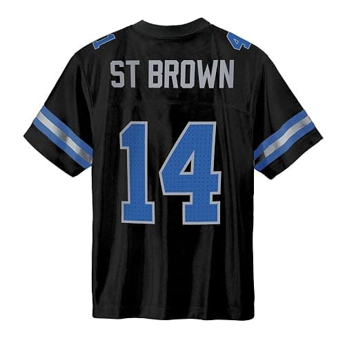 Amon-Ra St. Brown Detroit Lions Black #14 NFL Kids Youth 4-20 Name and Number Alternate Away Player Football Jersey thumbnail 3