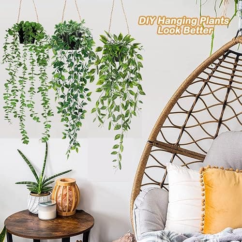 Artificial Hanging Plants 3Pcs Potted Greenery Decor - Grey Eucalyptus Mandala Snow Pea Vine in Pot Plants for Office Farmhouse Home Indoor Outdoor Decor thumbnail 6