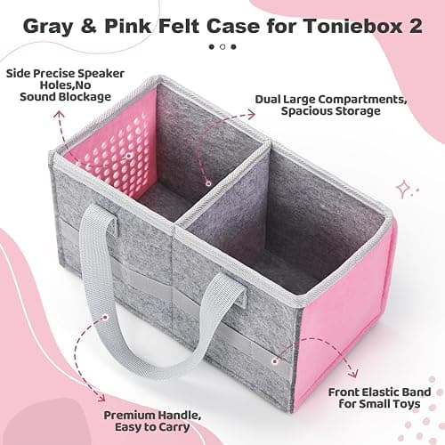 Carrying Case for Toniebox Starter Set and Tonies Figurines, Travel Felt Cloth Musical Toy Folding Bag for Toniebox 2 & Accessories (Pink) thumbnail 6