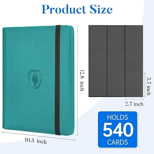 Premium 9 Pocket Card Binder for 540 Cards, Fabmaker PU Trading Card Binder | Sturdy Card Collection Album, Side-Loading, Sleek Card Holder Folders for Game Cards & Sports Cards, Turquoise thumbnail 3