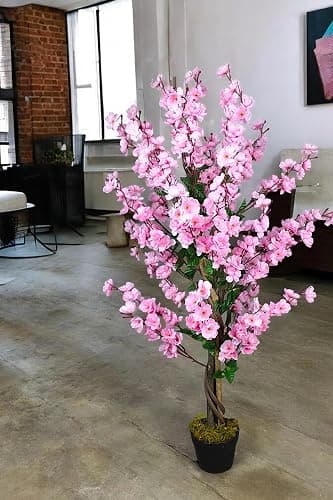 Arnusa Kunstpflanze Blütenbaum 120 cm Wintersweet Künstliche Pflanze Blüten Kunstbaum im Topf Frühlings Pflanze (Pink) thumbnail 9