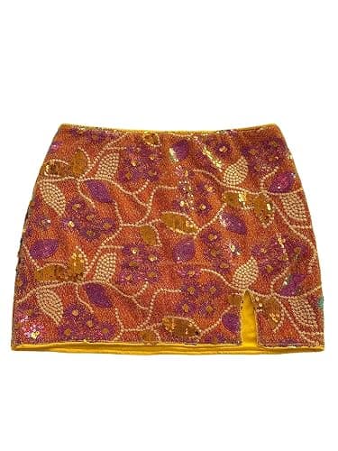 GORGLITTER Women's Sequin Sparkle Skirt Floral Glitter Split Y2k Low Rise Going Out Skirts - Image 1