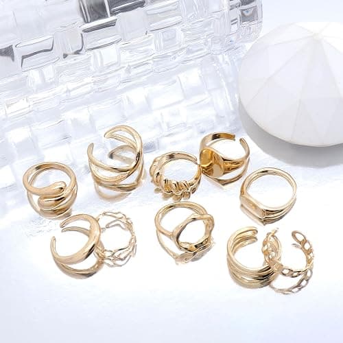 FUTIMELY 14K Gold Stackable Knuckle Rings Set for Women Teen Girls,Aesthetic Silver 10Pcs Trendy Dainty Open Midi Rings Set,Midi Finger Rings Pack Jewelry Gifts thumbnail 9