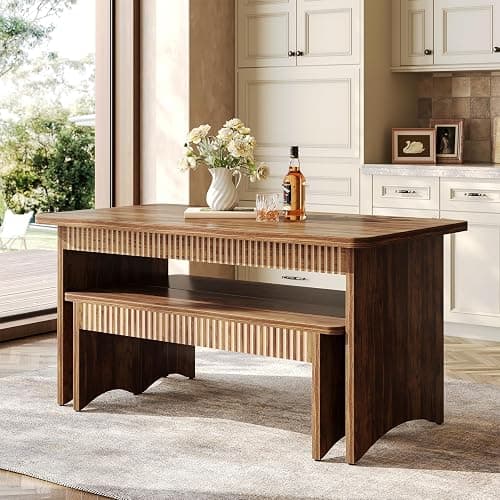 LITTLE TREE 55" Dining Table with 2 Benches, Dining Table Set for 4-6 People, Farmhouse Kitchen Table with Bench, Dining Room Table Set thumbnail 6