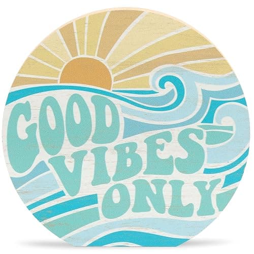 Open Road Brands Good Vibes Only Chunky Wood Block Sign - Retro Beach Themed Decor - Hang or Display on Desk, Dresser or Counter - Aqua - Image 1