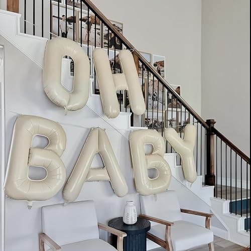 40 Inch Beige OH BABY Balloon for Baby Shower, Large Cream White Oh Baby Balloons Letters with Ribbon, Neutral Ivory Alphabet Oh Baby Balloon Banner Sign for Gender Reveal Backdrop Party Decorations thumbnail 6