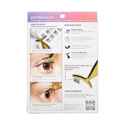 KISS imPRESS Falsies Press On Self Adhesive Eyelashes, 12mm-14mm Glam Volume Press On Lashes, Black, No Glue Needed, Invisible Band, 20 Lash Clusters & Non-Stick Applicator - Spiky thumbnail 3