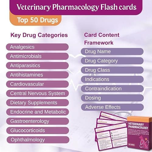 Vet Tech Study Materials - Top 50 Flashcards for Dogs, Cats & Horses - Essential Vet School Supplies & Gifts for Veterinary Students thumbnail 4