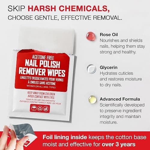 Nail Polish Remover Pads - 100% Non-Acetone - 50 Pack Bulk Set - Individually Wrapped - Quick Nail Polish Remover Wipes - Fingernail Travel Kit to Clear Nail Polish for Home & Professional Removal thumbnail 3