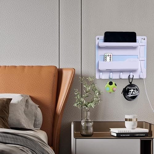 Floating Shelves for Bedside Shelf Accessories Organizer, Wall Mount Self Stick On, Cute Room Decor Aesthetic, Girls Room Decor, Cool Stuff For Bedroom Storage And Organization (White) thumbnail 2