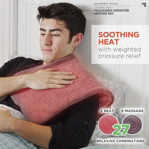 Calming Heat Massaging Weighted Heating Pad by Sharper Image- Electric Heating Pad with Massaging Vibrations, Auto-Off,12 Settings- 3 Heat, 9 Massage- 27 Relaxing Combinations, 12” x 24”, 4lbs thumbnail 2