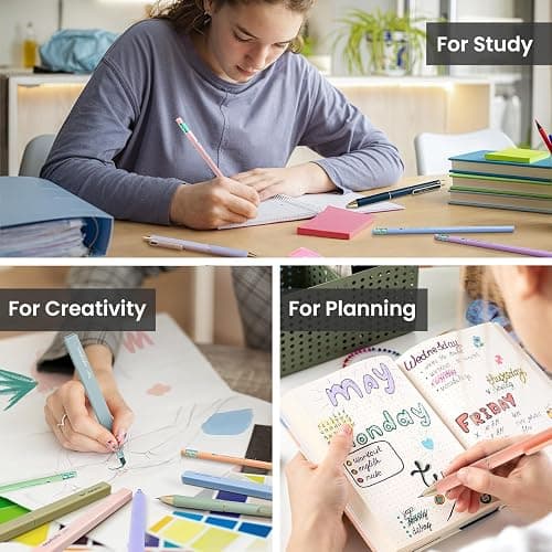 Cute Pencil Case With Supplies, 39 PCS Aesthetic Stationery Set with Pencil Pouch, 6 Black Ink Gel Pens, 12 Pastel Highlighters, 5 #2 HB Pencils, 4 Mechanical Pencils, Back to School Supplies - Black thumbnail 7