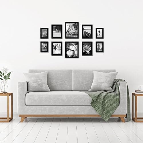 Americanflat lot de 10 Cadres Photo Noir - (2) 20x25, (4) 12x18 et (4) 10x15 cm - Décoration Murale et Collages avec Verre Résistant aux Chocs, Matériel de Suspension et Chevalet thumbnail 7