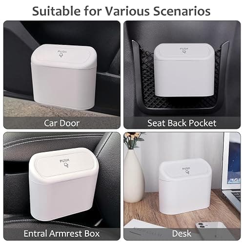 Accmor Car Trash Can with Lid, Vehicle Dustbin Garbage Organizer Holder with One Roll Bag, Mini Leakproof Storage Bin for Auto, SUV, Office (White) thumbnail 5