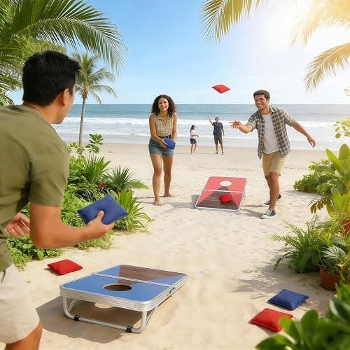 Juegoal Portable Cornhole Board Set for Kids Teens & Adults, 24x16 Inch Foldable Corn Hole Games with Bean Bags & Carry Bag, Lightweight Aluminum Alloy Travel Size Cornhole Set for Outdoor Games Beach thumbnail 3