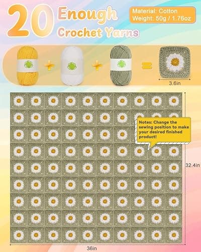 Coopay Crochet Blanket Kit for Beginners, All-in-One Granny Square Blanket Kit with Step-by-Step Video & Enough Yarns - Master Granny Square Crocheting Easily, Ideal Gift for Craft Lovers (Camel) thumbnail 5