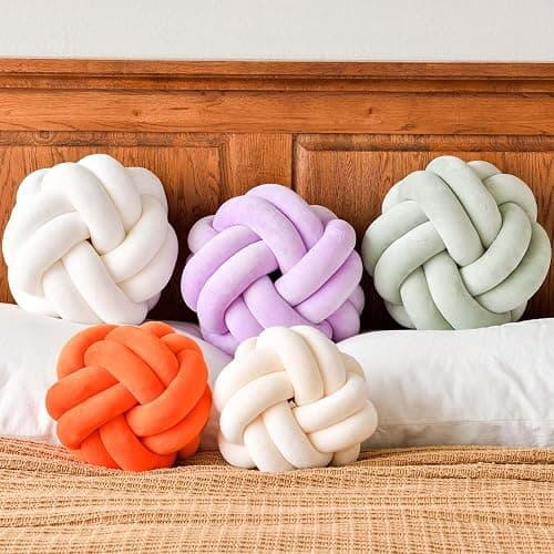 Uvvyui Knot Pillow Ball, Soft Beige Home Decor Knotted Pillows, Cute 8" Knot Pillow Round Velvet Plush Throw Pillow, Aesthetic Decorative Pillows for Bed, Floor, Couch, Bedroom thumbnail 5