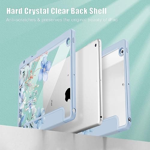 May Chen for iPad 9th Generation with Pencil Holder, iPad 8th/7th Gen Case 10.2-inch, [Penceil Holder] Trifold Stand Auto Wake/Sleep Clear TPU Protection Back Cover, Wild Flowers thumbnail 4