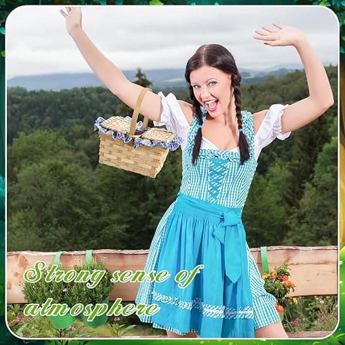 Teenyyou Mini Picnic Basket, Costume Accessory, Small Gingham Picnic Hamper for Halloween Women Costume Cosplay Accessory Hooded Cape Masquerade Dress up(Blue and White) thumbnail 4