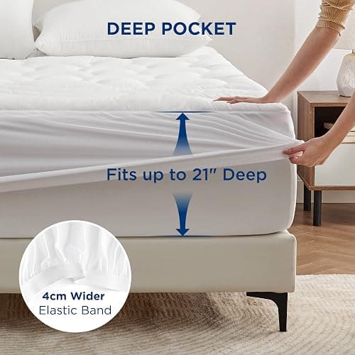 Bedsure Twin XL Mattress Protector Waterproof - Extra Long Twin Waterproof Mattress Topper Pad for College Dorm Essentials, Noiseless Bed Cover Padded with 8-21 Inches Deep Pocket,White, 39x80 Inches - Twin XL - White thumbnail 6