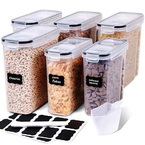 FOOYOO Cereal Containers Storage Set - 6 Piece Airtight Large Dry Cereal Storage Containers(135.2oz), BPA Free Dispenser Plastic Cereal Storage Containers with 16 Labels & Pen - 6 Piece - Image 1