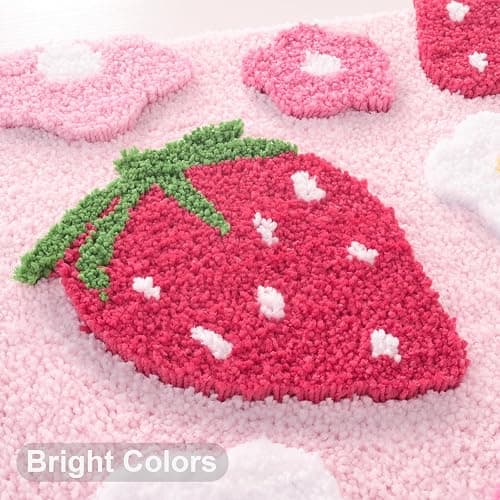 Anybar Pink Bathroom Rugs Cute Strawberry Flower Bath Mat Bathroom Accessories, Funny Colorful Non Slip Floor Bath Rug Machine Washable Bathmat Soft Microfiber Carpet for Shower, Bathtub (18x25 inch) thumbnail 3