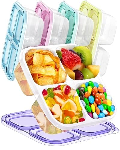 Canfanni 5 Pcs Bento Snack Containers, Reusable 4 Compartment Divided Food Storage Containers, Divided Lunchable Container for School, Work and Travel (All Transparent) - Image 1