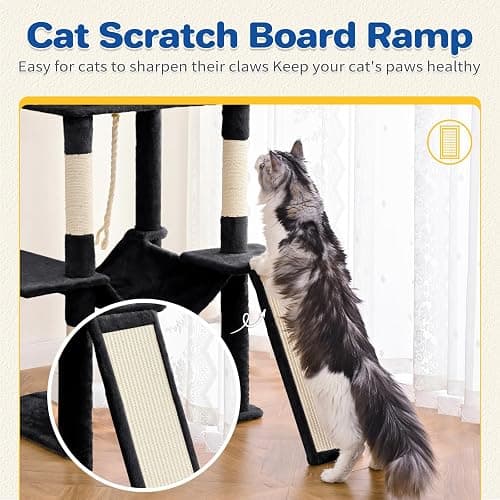 ABCPET Cat Tree Tower 63in Multi-Level Cat Tower for Indoor Cats with Sisal Scratching Posts, Condo, Hammock, Dangling Ball and Extended Platform for Cats to Play, Black thumbnail 6
