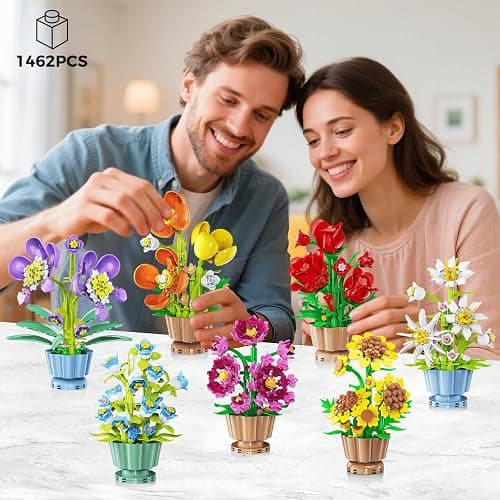 CUBIMANA 9 Blumen 3,6MM Mini Bausatz – 1462 Stück Botanische Blume Bonsai mit Rosen Orchidee Bausteinspielzeug, Deko Kunstblumen für Zuhause Büro, Geburtstagsgeschenk für Frauen Erwachsene Teen thumbnail 2