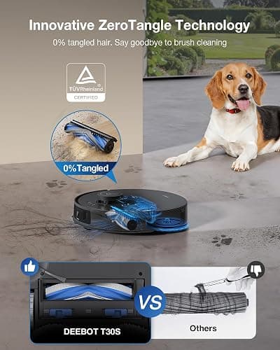 ECOVACS DEEBOT T30S PRO Robot Vacuum and Mop, 11000Pa, TruEdge Adaptive Edge Mopping, ZeroTangle Technology, AI Instant Re-mop, Self-Emptying & Refilling, AI Obstacle Avoidance thumbnail 4