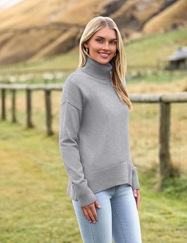 Zeagoo Women's Turtleneck Sweater 2026 Fall Winter Chunky Knitted Pullover High Low Hem Trendy Basic Jumper Top thumbnail 3