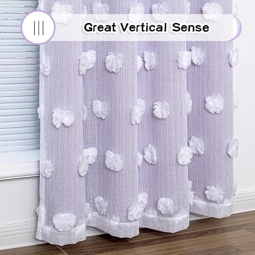 MYSKY HOME Girls Curtains for Bedroom Lilac Curtains 90 Inches Long Nursery Curtains White Pom Pom Sheer Curtains for Dining Room Grommet Double Layer Toddler Room Darkening Window Panels W52 X L90 thumbnail 7