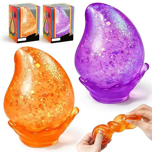 2 Pcs Stress Ball Fidget Toy, Soft Water Drop Stress Relief Gift for Kids Adults, Malt Sugar Squeeze Sensory Balls Stress Toys for Relief Anxiety Birthday Party Favors (Orange & Purple) - Image 1