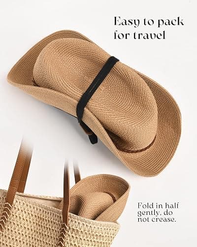 FURTALK Womens Wide Brim Sun Hat Beach Panama Fedora Straw Summer | Packable for Travel, Braided Strap Decor, Adjustable Chin Cord, Breathable Sweatband, Ideal for Summer Vacations thumbnail 3