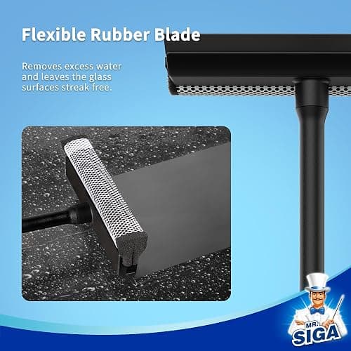 MR.SIGA Professional 2-in-1 Car Window Squeegee and Sponge Scrubber for Cleaning and Washing, Rubber Blade Cleaner With Handle, Black thumbnail 4