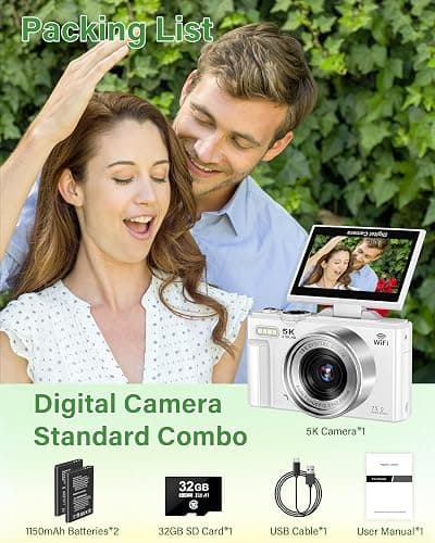 5K Digital Camera for Photography, 75MP WiFi Vlogging Camera for YouTube with 3" 180° Flip Screen, 18X Zoom UHD Autofocus Video Camara with 32GB SD Card thumbnail 7