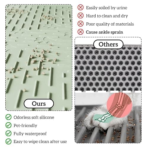 OHMO Cat Litter Mat Large Trapping Mat Premium Silicone Rubber 31.5x23.6 Sage Green, Waterproof and BPA Free Kitty Litter Box Mat, Easy to Clean and Keeps The Floor Tidy thumbnail 7