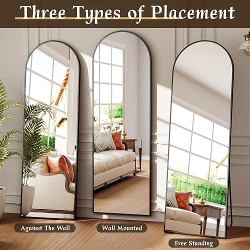BEAUTYPEAK Full Length Mirror 58"x18", Arched Standing Mirror with Metal Frame, Floor Large Body Mirror for Bedroom, Entry, Bedroom, Living Room, Black thumbnail 5