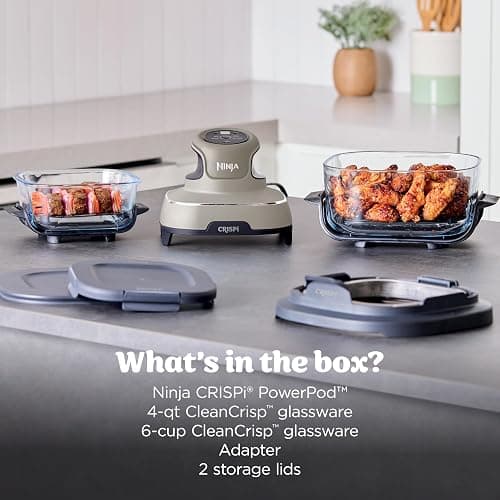 Ninja Crispi Glass Air Fryer, 4-in-1, Stone, FN101ST | Max crisp, bake, air fry, recrisp, 450F max, 4 Qt and 6 Cup containers, PFAS-free glass thumbnail 18
