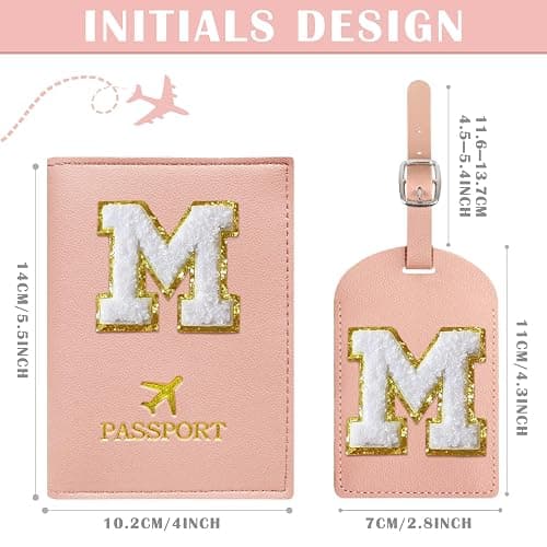COSHAYSOO Pink Passport Cover Case Holder and Luggage Tag Set for Travel Women Teenager Girls with Initial Monogrammed Letter, Personalized Traveler Gifts Traveling Essential Accessories M thumbnail 5