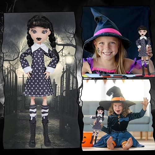 DCSSUB 10" Collectible Doll with Dot Black Dress, Coat, High Heels, Double Ponytail, Violin Accessories & Thing thumbnail 6