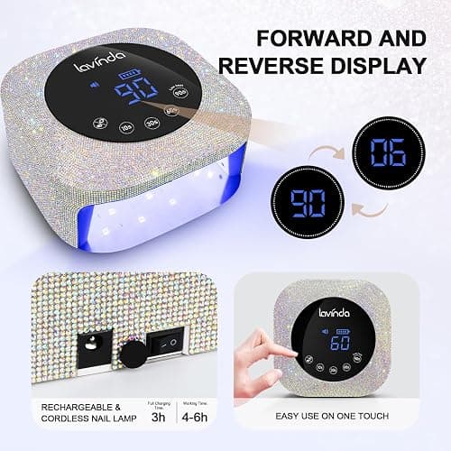 Lavinda UV LED Nail Lamp, 54W Rechargeable Cordless Nail Lamp Nail Dryer Gel Polish UV Nail Light with 4 Timer Setting, Professional Quick Dry Curing Lamp with Display Auto Sensor for Salon & Home thumbnail 7