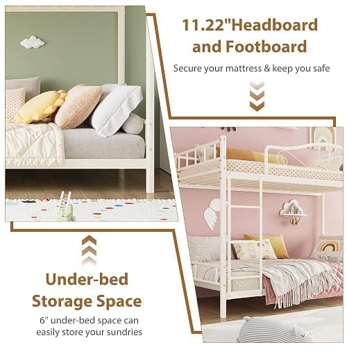IDEALHOUSE Bunk Bed Twin Over Twin with Ladder & Full Safety Guardrail, Heavy Duty Metal Twin Over Twin Bunk Bed 400 Lbs Load Capacity, Space-Saving, Noise Free, No Box Spring Needed, Easy Assembly, C thumbnail 5