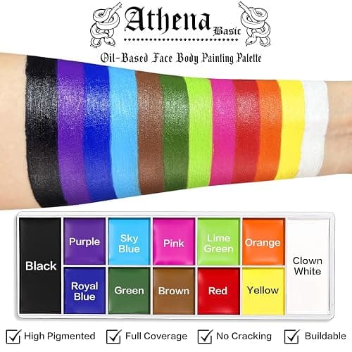 UCANBE Athena Basic Face Body Paint Oil Palette, 12 Color Large Black White Professional Face Painting Makeup Kit, Facepaint Pallet for Halloween SFX Party Art Stage Costume Cosplay Clown Goth Make Up thumbnail 2