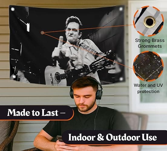 LUIVU 3x5 Feet Cash The Man in Black Flag with Four Brass Grommets - America Country Singer Banner for Outdoor or Indoor - Wall Tapestry Poster Signs Decorations for Bedroom or College thumbnail 4