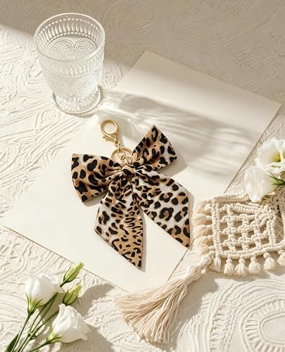 Pithayla Leopard Bow Bag Charms Keychain, Purse Charm Accessories for Women | Leopard Print Bow Key Chain, Cute Bag Purse Charm Keychains for Girl Handbags Backpacks thumbnail 2