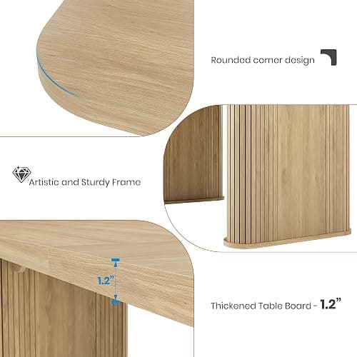 Dining Table for 6-8 People - 62" Modern Long Kitchen Table with Large Tabletop & Heavy Duty Pedestal Legs, Rectangular Dinner Table for Rectangular, Kitchen, Conference Room, Living Room, Natural thumbnail 4