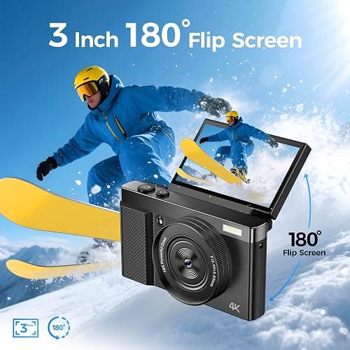 4K Digital Camera for Photography Vlogging: 64MP Cam for YouTube with 3" 180° Flip Screen - 16X Digital Zoom Point and Shoot Camara with 32GB Micro SD Card for Kids Teens Beginners thumbnail 6