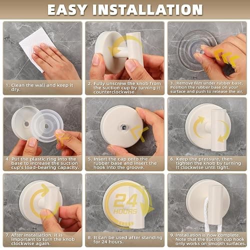 Fenas Suction Cup Hooks for Shower - Bathroom Reusable Hooks for Towels, Robes & Loofah - No-Drill Mounting on Kitchen,Walls,Metal,Glass,Mirrors,Tile & Smooth Non-Porous Surfaces (4, Milk White) thumbnail 6